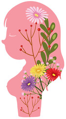 Pink woman silhouette with flower pattern