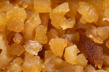 Detailed and large close up shot of candied orange.
