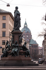 Fototapeta premium Munich, Germany - December 20 2021.&nbsp;Monument to Maximilian II in Munich. The monument in honor of the Bavarian King Maximilian II was inaugurated in 1875. 