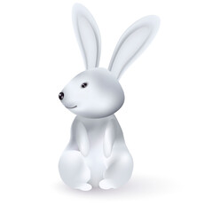 3d illustration of cute white  rabbit decorations. Animal characters isolated on white
 background.
