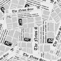 Seamless vector pattern with old newspaper print. Black and white seamless texture