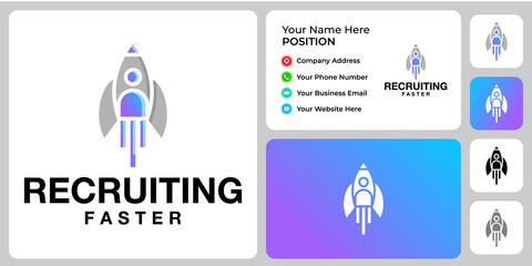 Human recruiting logo design with business card template.