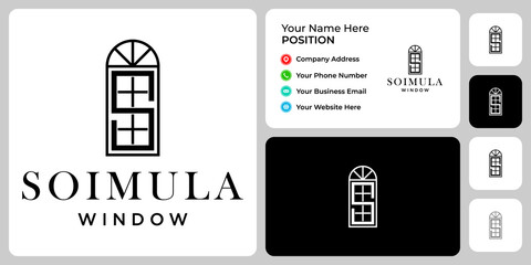 Letter S monogram window interiors logo design with business card template.