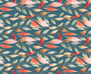 Creative seamless pattern with leaves. Seamless watercolor pattern. Hand drawn