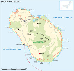 Obraz premium Vector road map of the Italian volcanic island of Pantelleria, Sicily, Italy