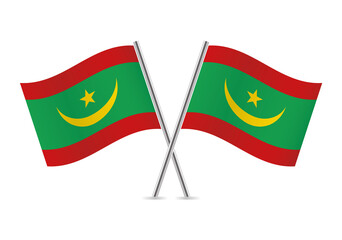 Mauritania flags. Mauritanian flags isolated on white background. Islamic Republic of Mauritania flags. Vector illustration.