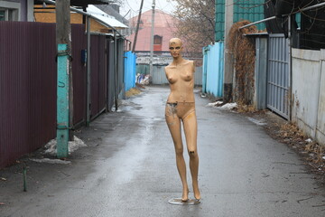 naked female mannequins on the street