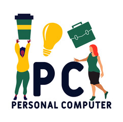 PC - Personal Computer acronym. business concept background.  vector illustration concept with keywords and icons. lettering illustration with icons for web banner, flyer, landing pag