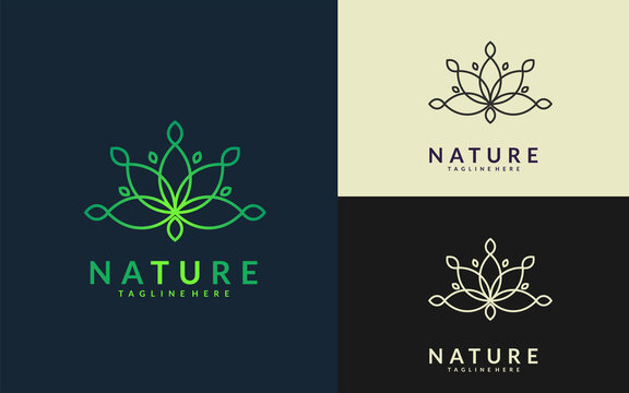 Green linear lotus logo design nature logo design vector image