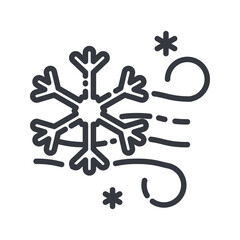 Wind with snowflake line icon isolated on transparent background.