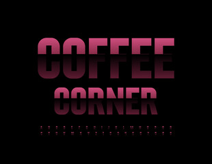 Fototapeta na wymiar Vector stylish sign Coffee Corner with modern dark Font. Elegant Alphabet Letters and Numbers set