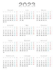 Calendar for 2023 year gray gradient with polish characters