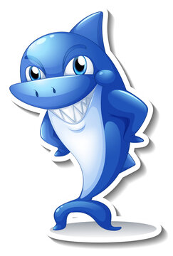 Smiling shark cartoon sticker