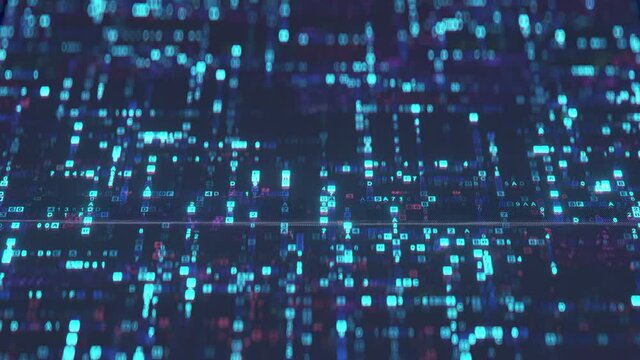 Blue machine hex-code on screen. Seamless loop 3D render animation