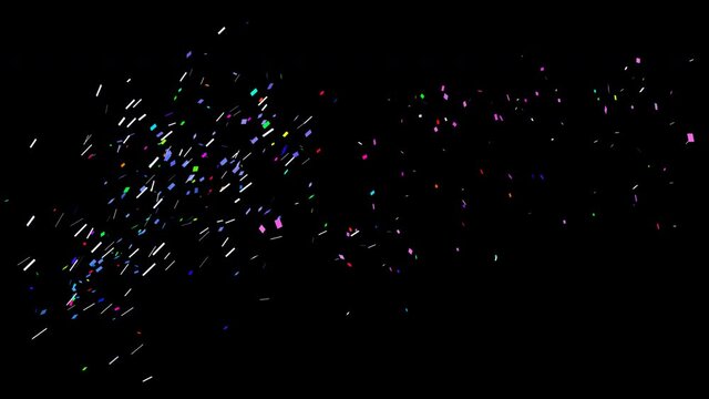 Loopable confetti canon animation in black background 4K resolution Alpha channel. Falling colorful confetti background party celebration animation.
