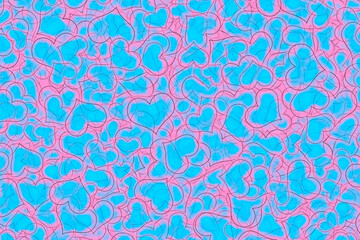 Abstract illustration of layers of different size pink and blue hearts.  Love concept.