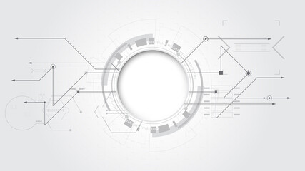 Grey white Abstract technology background with various technology elements Hi-tech communication concept innovation background Circle empty space for your text