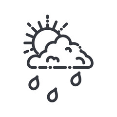 Cloudy sky with rain and sun isolated on transparent background.