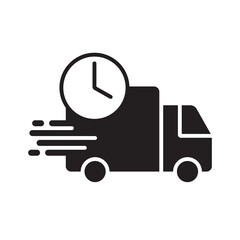 Shipping fast delivery truck with clock icon symbol, Pictogram flat design for apps and websites, Isolated on white background, Vector illustration