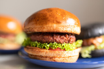 Vegan burger with plant-based meat