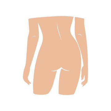 Naked woman standing back.Stock illustration.Flat picture isolated on white background.Self-care concept.