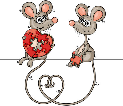 Valentine couple mouse with heart puzzle of love