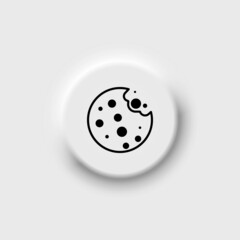 Simple browser cookies thin black outline icon. Symbol of round chocolate cookie. Isolated on neomorphism button. Trendy flat illustration for: app, graphic, design, web, site, ui, ux. Vector EPS 10