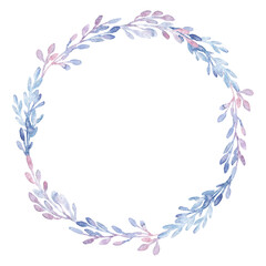 Fototapeta na wymiar Beautiful image with gentle watercolor hand drawn purple flowers wreath. Stock illustration.