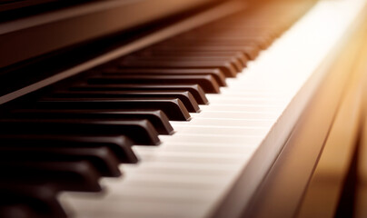 Classic piano keyboard background with selective focus. The piano is a staple instrument in many...