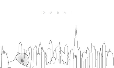 Outline Dubai skyline. Trendy template with Dubai city buildings and landmarks in line style. Stock vector design.