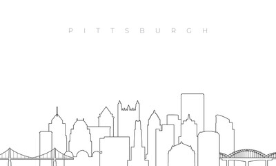 Outline Pittsburgh skyline. Trendy template with Pittsburgh city buildings and landmarks in line style. Stock vector design. - obrazy, fototapety, plakaty