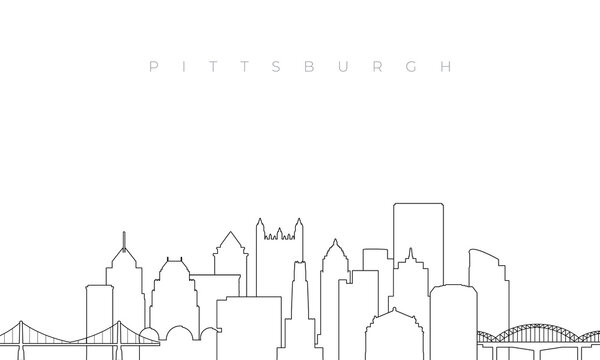 Outline Pittsburgh skyline. Trendy template with Pittsburgh city buildings and landmarks in line style. Stock vector design.