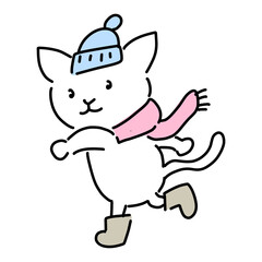 雪合戦をするネコ　寒中見舞い素材
