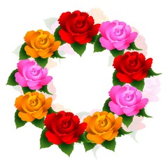Beautiful colorful circular rose flower frame card background
