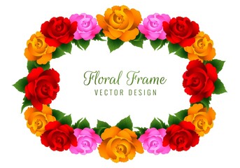 Beautiful colorful circular rose flower frame card background