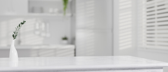 Modern white and clean kitchen interior design with kitchen countertop