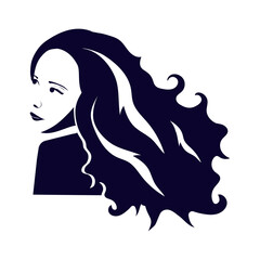 Silhouette of a young woman. Long hair. Avatar, portrait.