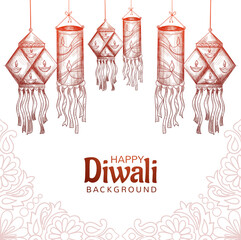 Happy Diwali decorative Lights sketch card background