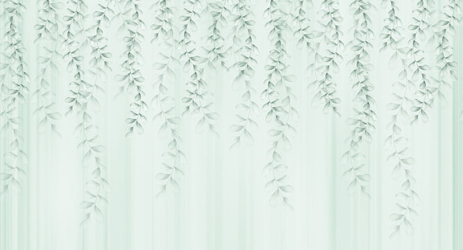 Branches with leaves. Photo wallpapers for walls. A mural for the room. Interior design.