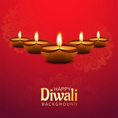 Beautiful happy diwali decorative oil lamp card background