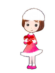 ハートのチョコレートを持った女の子のイラスト
