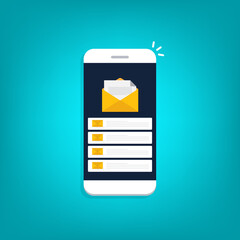 Email service. Mobile smartphone with mail app. Mail service concept.