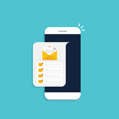 Email service. Mobile smartphone with mail app. Mail service concept.