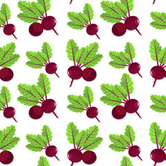 Beet root with green leaves. Seamless pattern. Can be used for wallpaper, fill web page background, surface textures