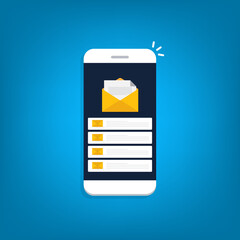 Email service. Mobile smartphone with mail app. Mail service concept.	
