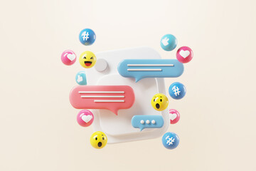 Photo frame with social network Icons, abstract trendy design for social media advertising. 3d render. - obrazy, fototapety, plakaty