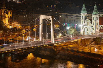 Elisabeth bridge and Inner City Parish Church in Budapest. Hungary