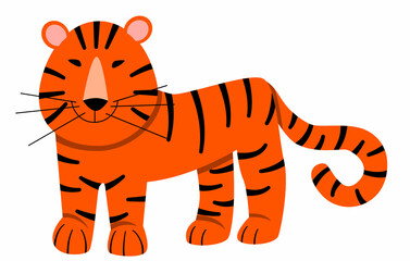 Fototapeta na wymiar Vector illustration of a striped tiger in a flat style isolated on a white background.