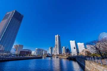 Fotobehang Yokohama Minatomirai-landschap / Wolkenkrabbers en kabelbaan © picture cells