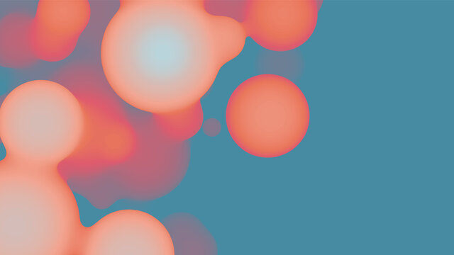 Abstract 3d fluid metaball shape with colorful balls. Synthwave liquid pastel organic droplets with gradient color.